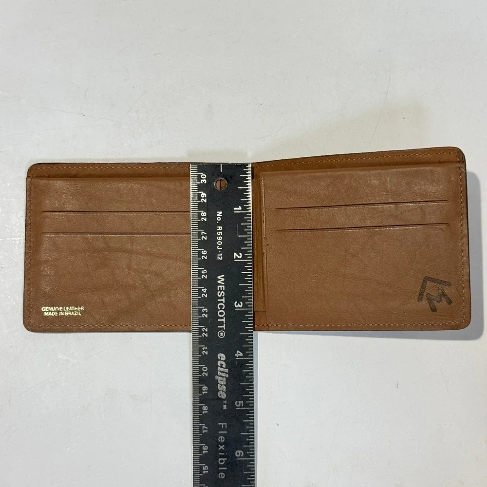 Vintage 90s Genuine Brown Leather Bi-Fold Wallet Made in Brazil Marlboro Miles